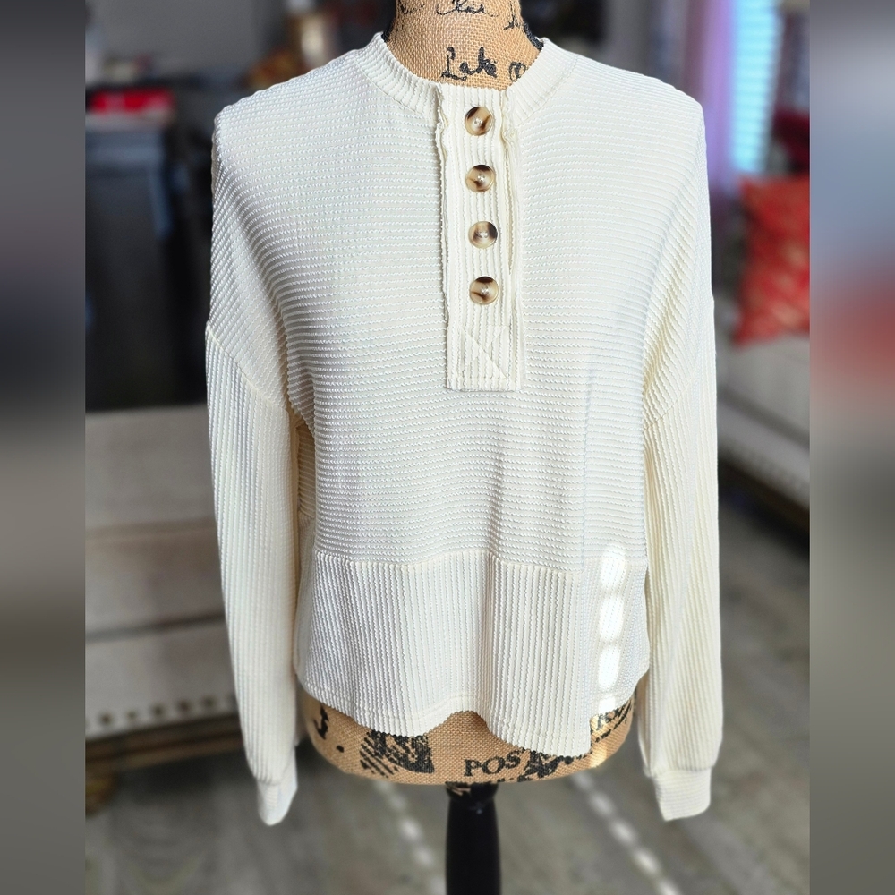 Women's Casual Cream Button-Up Top